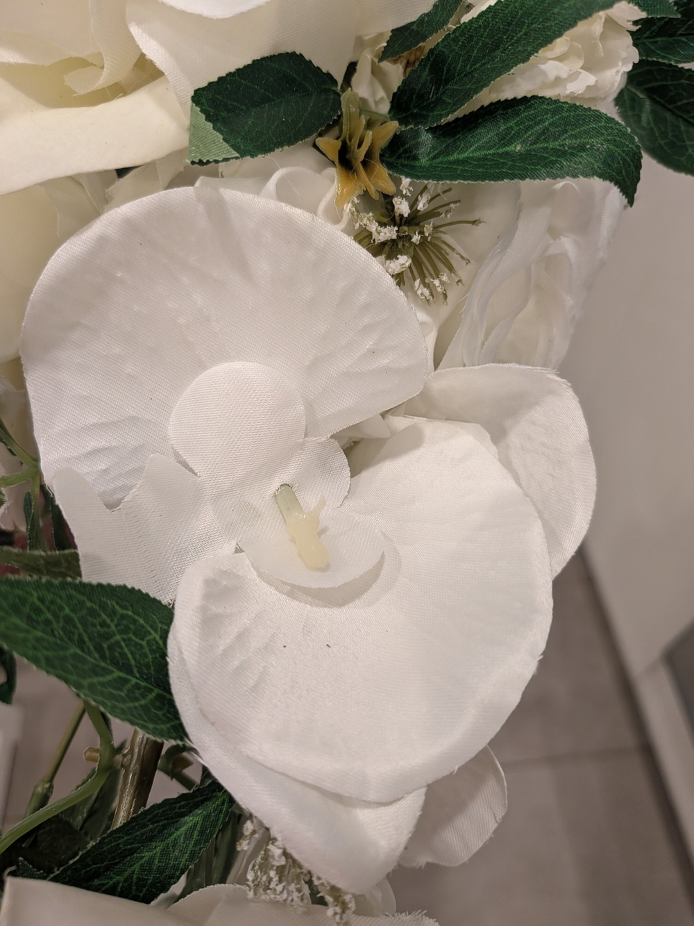 Bridal White Cascading Faux Bouquet with Greenery - Picture 5 of 13